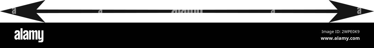Doppelpfeilsymbol. Langer gerader horizontaler Pfeil mit zweiseitigen Zeigern. Symbol für schwarze Breite oder Ost- und Westausrichtung isoliert auf weißem Hintergrund. Vektorgrafik. Stock Vektor
