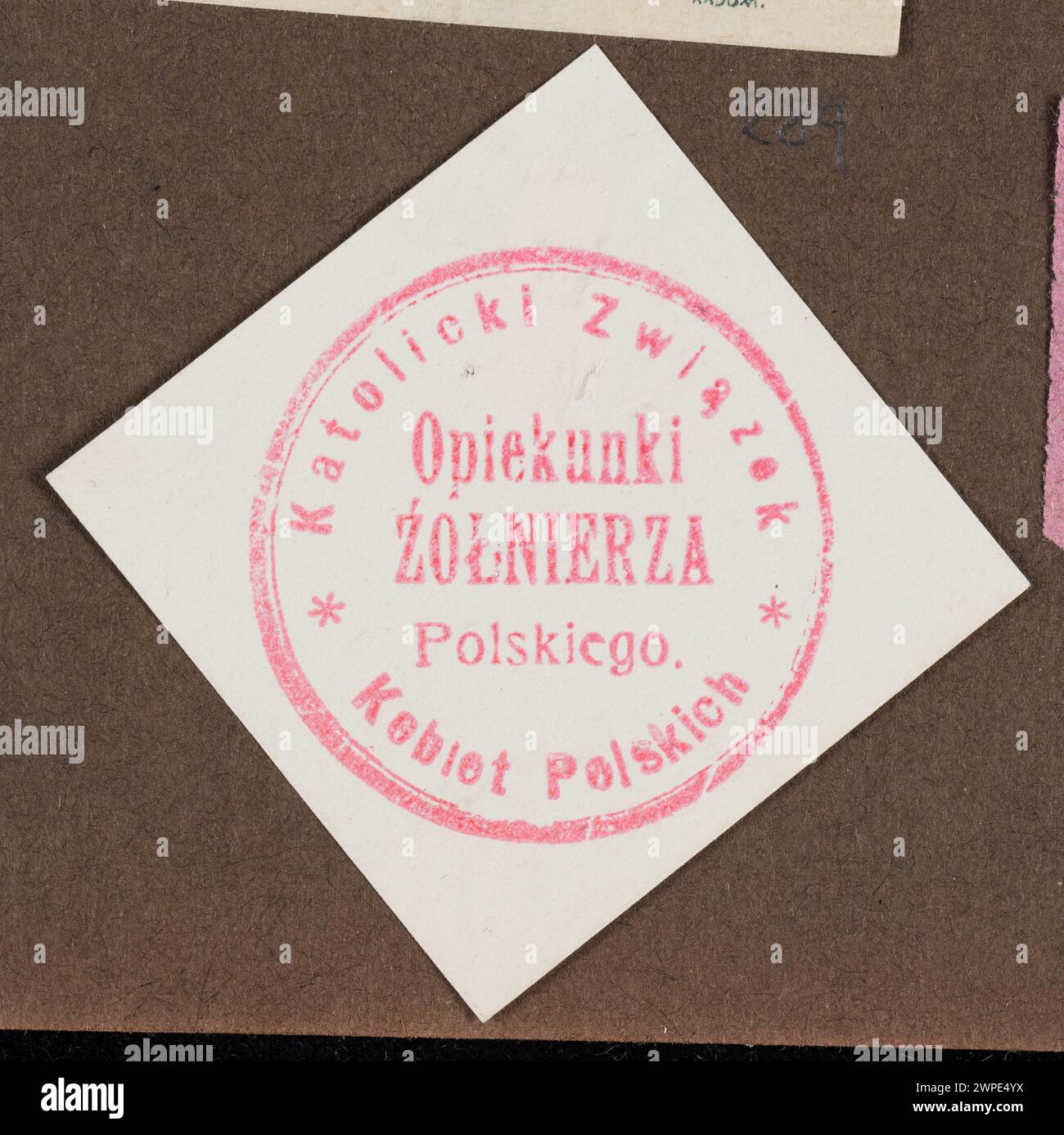 Briefmarke der Katholischen Vereinigung polnischer Frauen um 1914–1920, die die Betreuung polnischer Soldaten unterstützte. Stockfoto