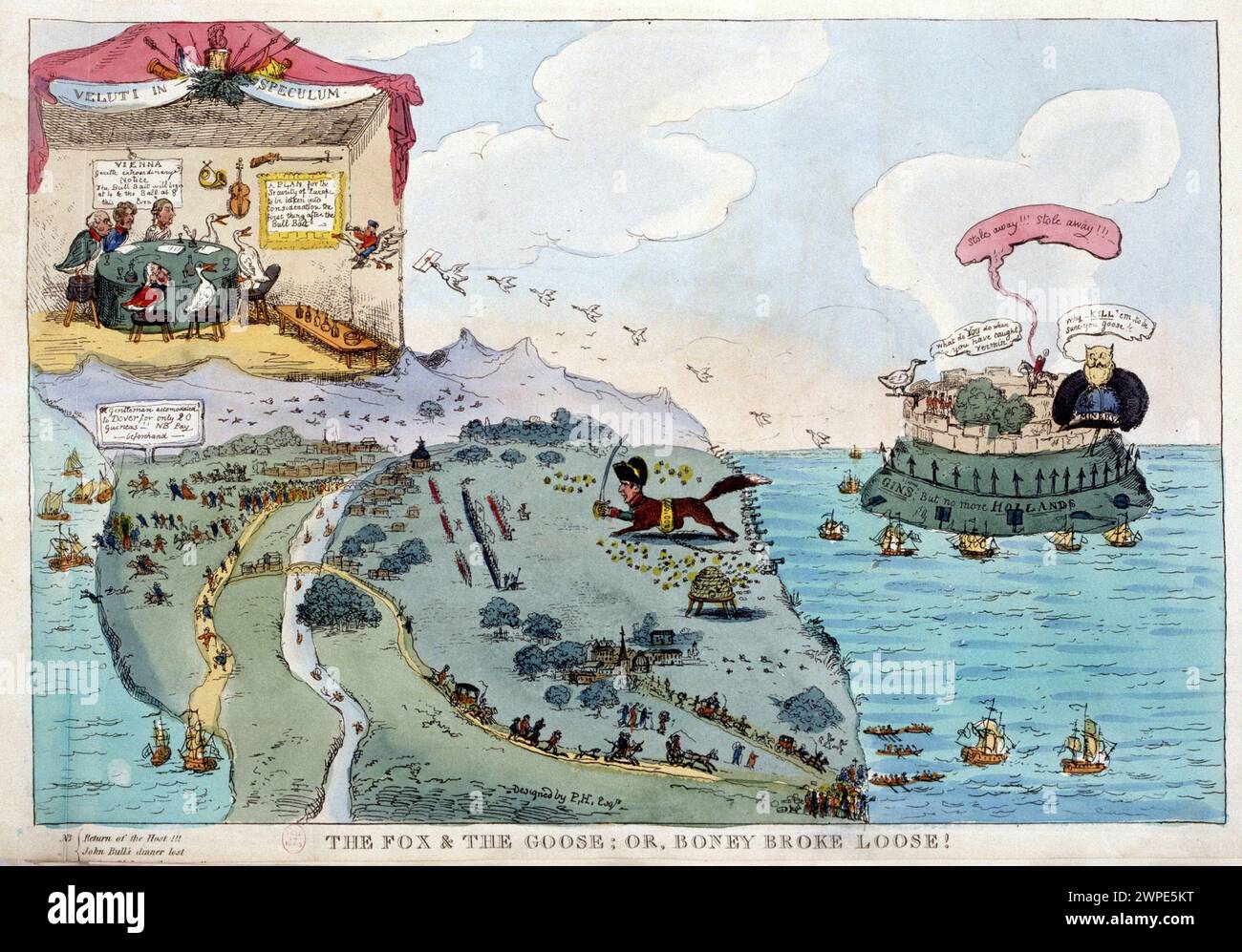 Englische Karikatur von Napoleon Bonaparte - in Napoleon I., Karikaturen, Kompositsammlung. 1814 - 1815. B.H.V.P. Stockfoto