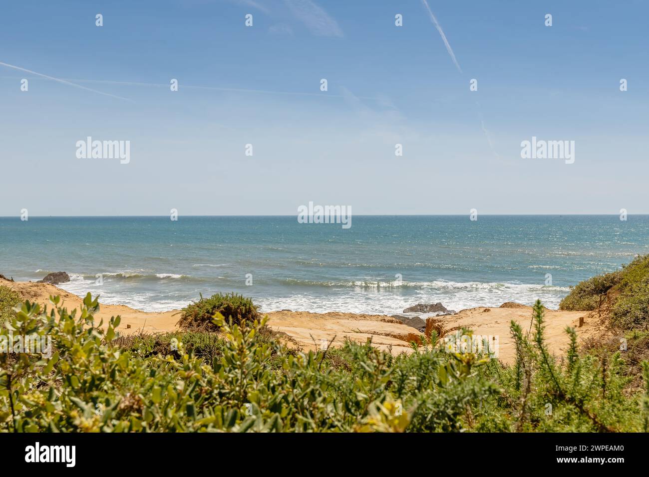 Blick auf den Strand Pointe du Payre, Jard sur Mer, Frankreich an einem Sommertag, Vendée, Frankreich Stockfoto