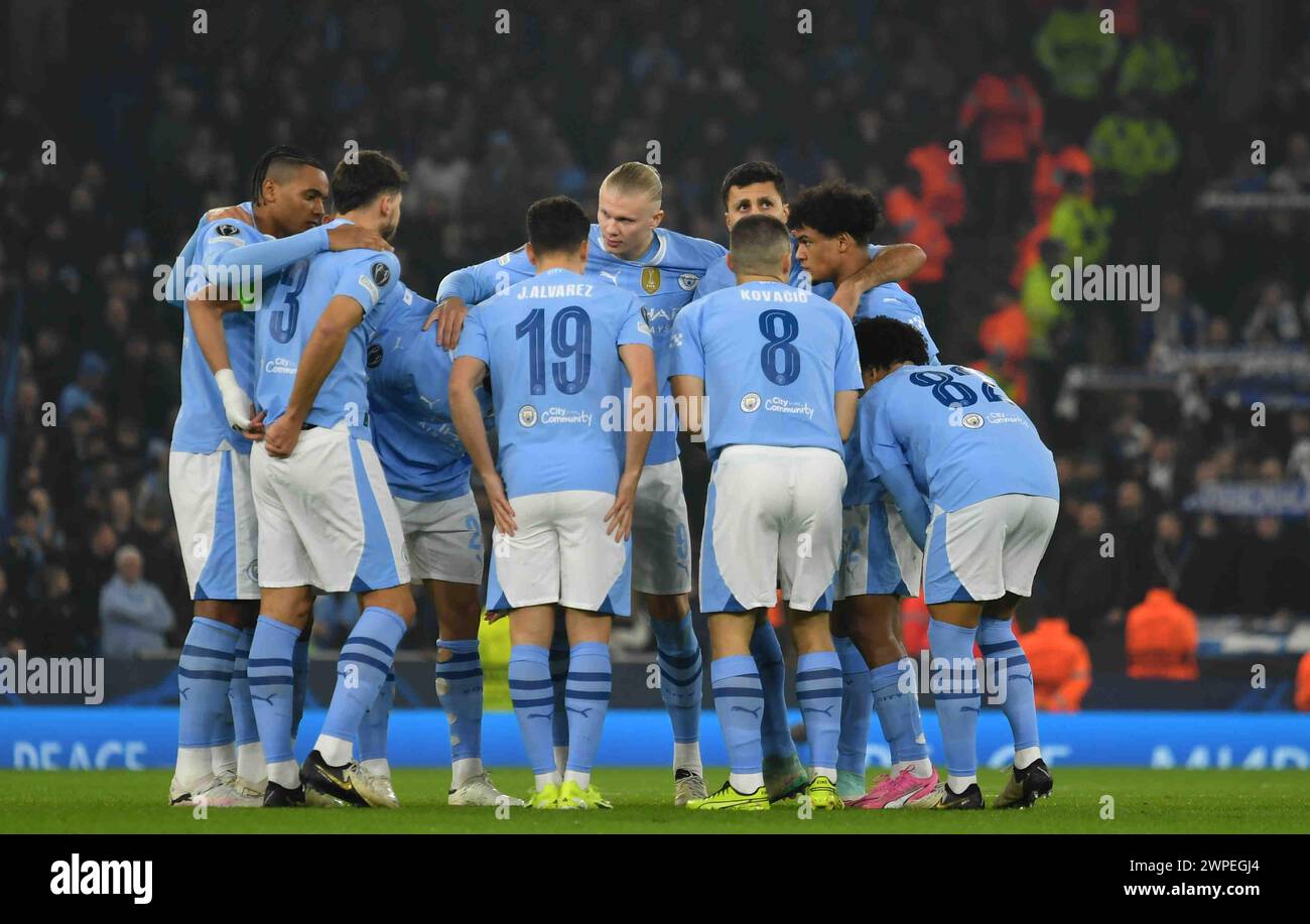 Manchester, Großbritannien. März 2024. MANCHESTER, ENGLAND, 06. März 2024; Rúben Dias, Mateo Kovacic, Erling Haaland, Rodri, Julian Alvarez, Joško Gvardiol, Manuel Akanji, Matheus Nunes, Oscar Bobb, Rico Lewis in Aktion während des UEFA Champions League-Fußballspiels 2023 zwischen Manchester City und Kopenhagen, City of Manchester Stadium, 6. März 2024, Foto & Copyright Anthony STANLEY/ATP Images (STANLEY Anthony/ATP/SPP) Credit: SPP Sport Press Photo. /Alamy Live News Stockfoto