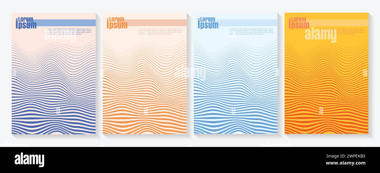 Modernes abstraktes Cover-Set. Kühle Verlaufsformen. Eps10-Vektor. Moderne Überzüge mit farbenfrohen, verdrehten Formen. Trendiges minimales Design. Stock Vektor