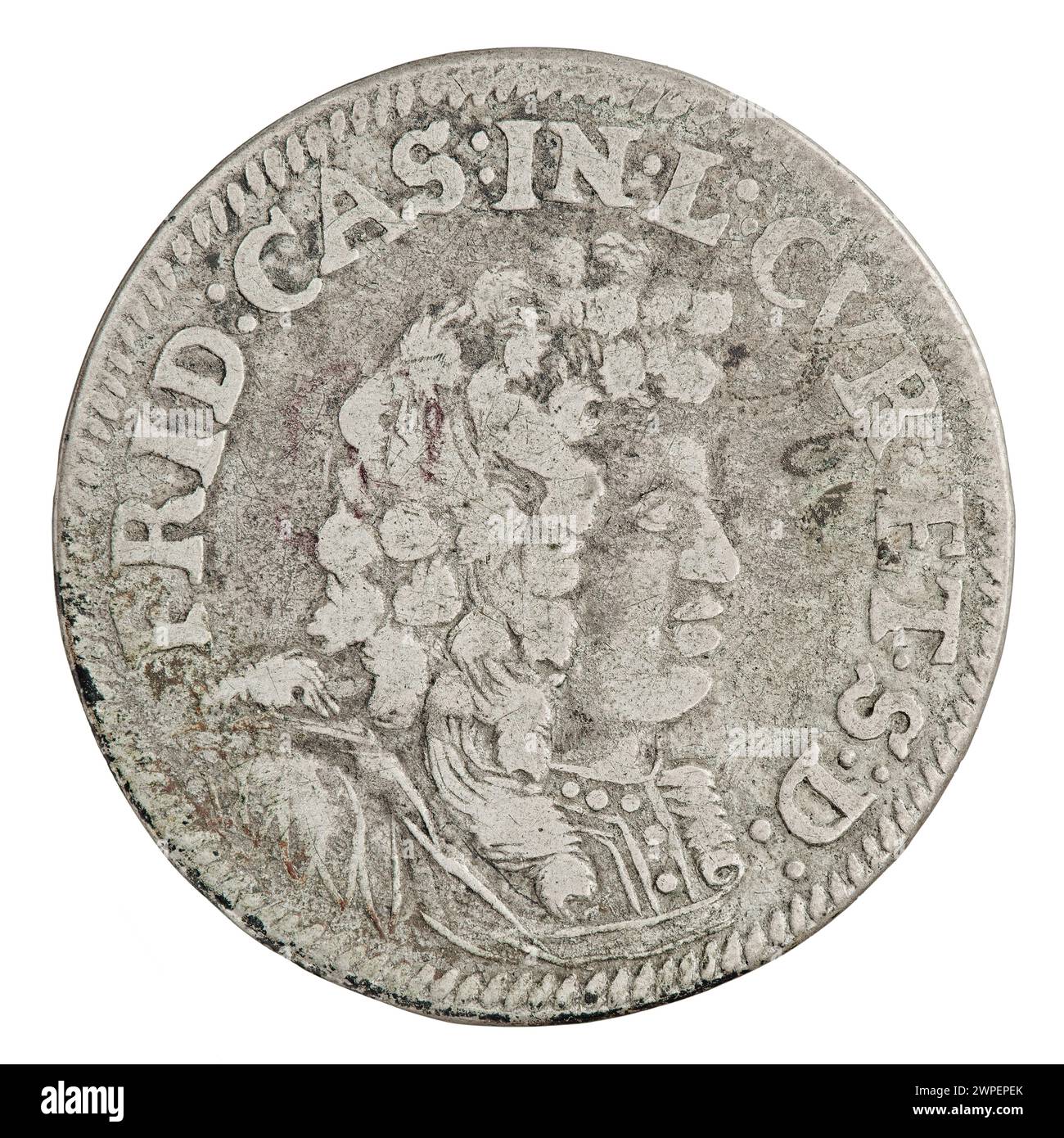 Ort Münze, ausgestellt 1694 unter Fryderyk Kazimierz Kettler vom Herzogtum Kurland und Semigallien, entworfen von Gustaw Adolf Hille. Stockfoto