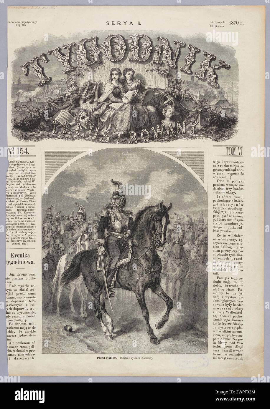 Illustration mit dem Titel „vor dem Angriff“ von Kossak und Gorazdowski, die Soldaten zeigt, die sich auf den Kampf vorbereiten, veröffentlicht 1870 in Tygodnik Ilustrowany. Stockfoto