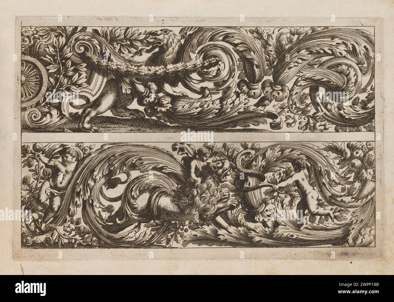 Friesbilder mit Löwen und Spachtelmasse; Le Pautre, Jean (1618-1682), Stapf, Johann Ulrich (CA. 1642-1706); um 1660-OK. 1670 (1601-00-00-1700-00-00); Stockfoto