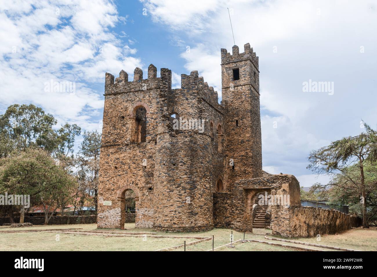 Königlicher Fasil Ghebbi Palast, Gondar Festung Stadt, Äthiopien. Gegründet von Kaiser Fasilides. Der Kaiserpalastkomplex wird Camelot von Afrika genannt. A Stockfoto