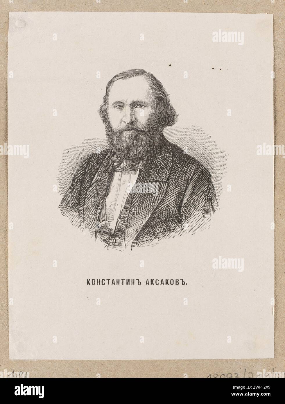 Porträt von Konstanty Aksakow, das zwischen 1860 und 1864 erstellt wurde und den russischen Schriftsteller und Publizisten in einer formalen Komposition zeigt. Stockfoto