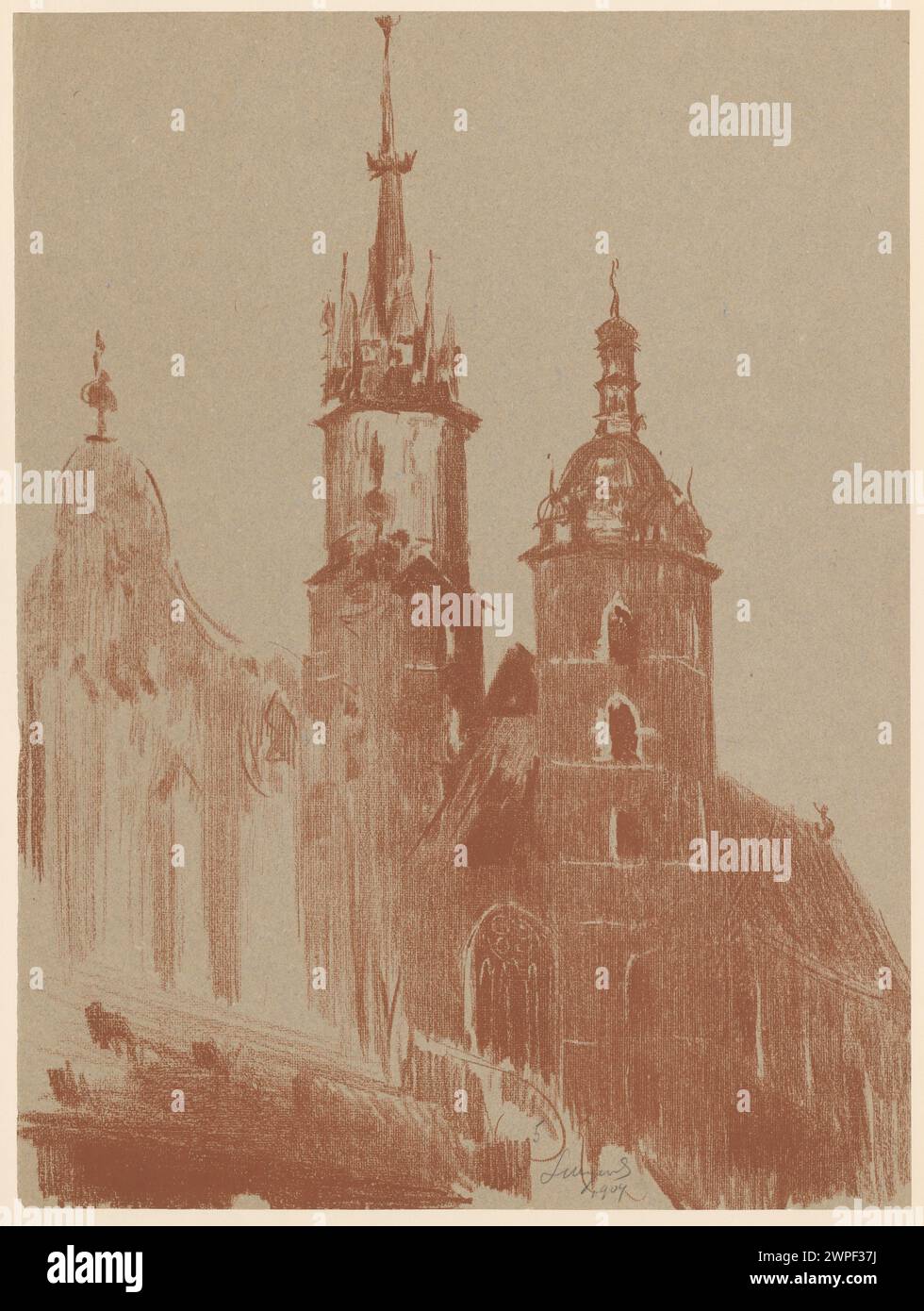 Kirche Miss Maria in Krakau; Wyczóżó Kowski, Leon (1852-1936); 1904 (1904-00-00-1904-00); Kraków (Woiwodschaft Kleinpolen), Jungpolen (Styl), Wellsz, Leopold (1882-1972), Wellsz, Leopold (1882-1972)-Kollektion, Wyczółkowski, Leon (1852-1936). Gemischtes Portfolio, Gothic (Archite. Stockfoto