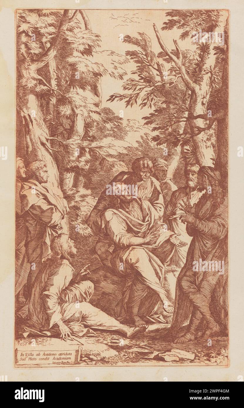 Plato Akademia, in: "Serie Di LXXXV Disegni in Varie Grandezze Composze Composti Dal Celebre Pittore Salvator Rosa ..."; Antonini, Carlo (1749-1835), Rosa, Salvator (1615-1673); 1780 (1780-00-00-1780-00-00); Stockfoto