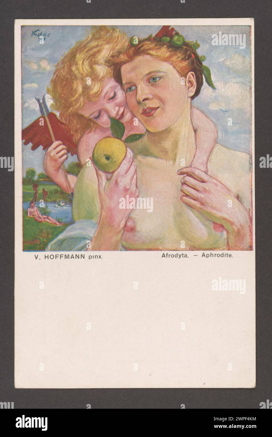 Ein um 1910 entstandenes Kunstwerk von Vlastimil Hofman zeigt Aphrodite, die griechische Göttin der Liebe und Schönheit, herausgegeben von Krakus und reproduziert von Angrer & Göschl in Wien. Stockfoto Ein um 1910 entstandenes Kunstwerk von Vlastimil Hofman zeigt Aphrodite, die griechische Göttin der Liebe und Schönheit, herausgegeben von Krakus und reproduziert von Angrer & Göschl in Wien. Stockfoto
