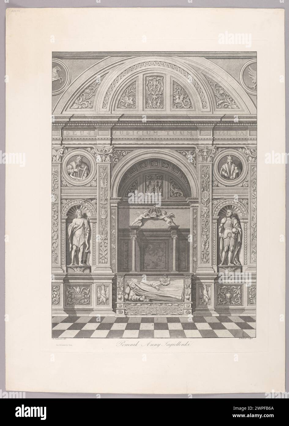 Darstellung des Denkmals für Königin Anna Jagiellonka in Krakau aus dem Jahr 1851, das polnische Königsgräber und Denkmäler dokumentiert. Stockfoto