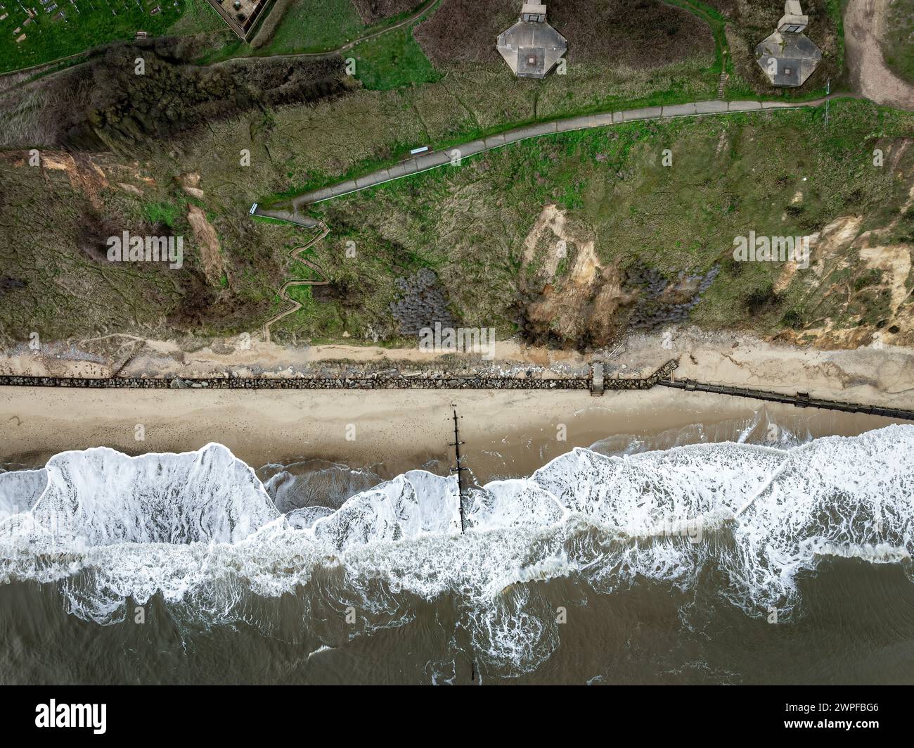 Mundesley Cliffs and Heart Hill Footpath, Norfolk, Großbritannien Stockfoto