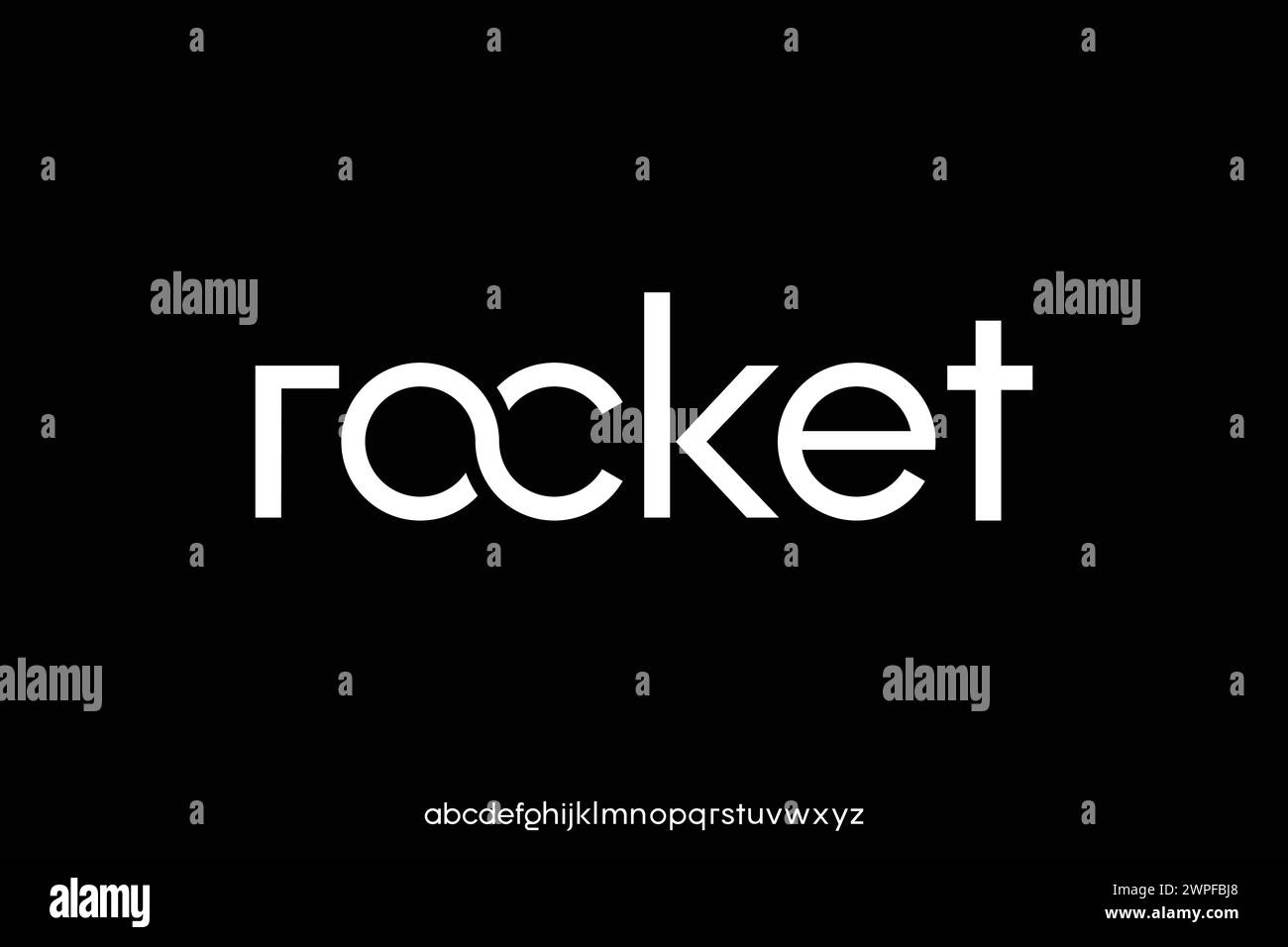 Modernes einfaches serifenloses Alphabet zeigt Schriftvektor mit Ligatur an. Raketenschriftart Stock Vektor