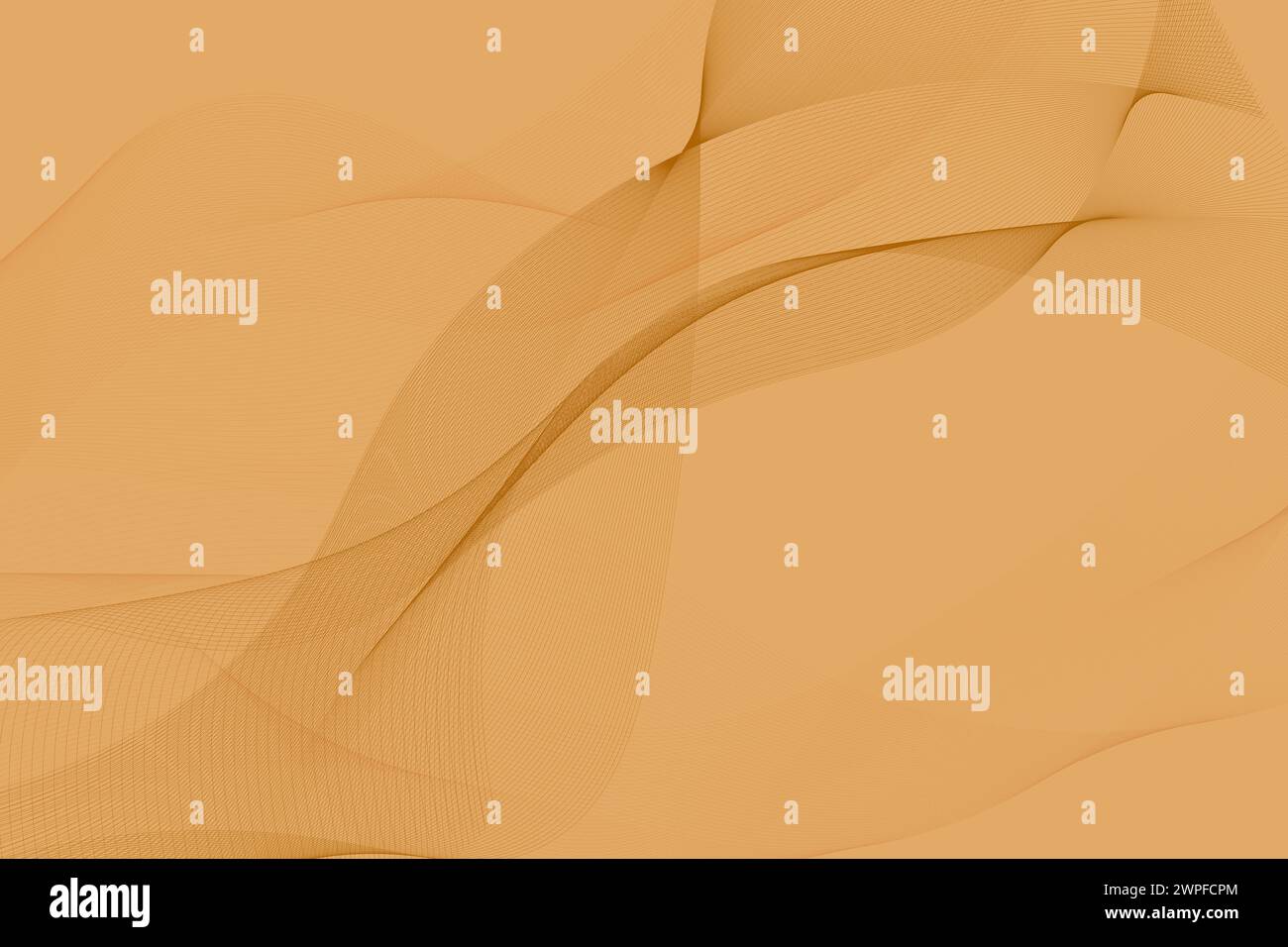Abstrakte dunkelorange Linien auf orangem Hintergrund. Futuristischer Wellenhintergrund. Gebogene Wellenlinie, glatter Streifen. Strichgrafik. Bunte Welle mit Linien Stockfoto