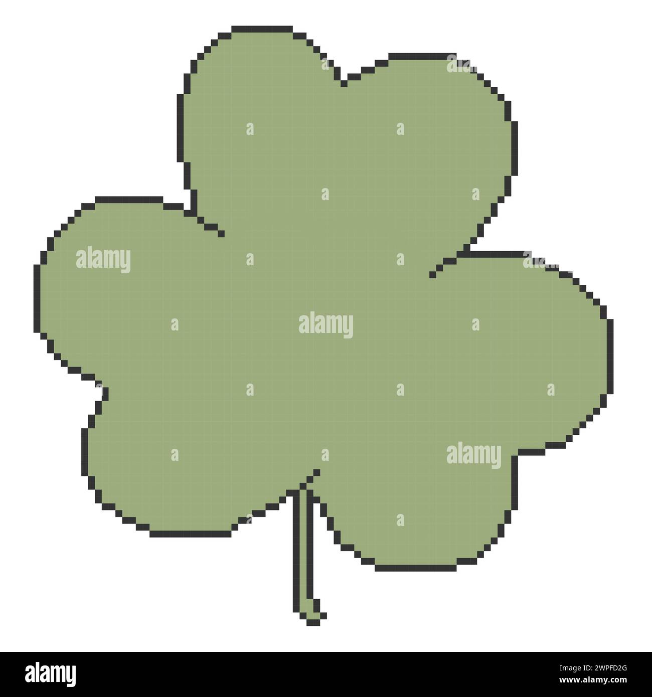 Drei Blatt Klee Pixel Art. Green Plant Logo. Saint Patrick's Day Pixel Art Symbol isoliert auf weißem Hintergrund. Vektor Illustration EPS 10. Stock Vektor