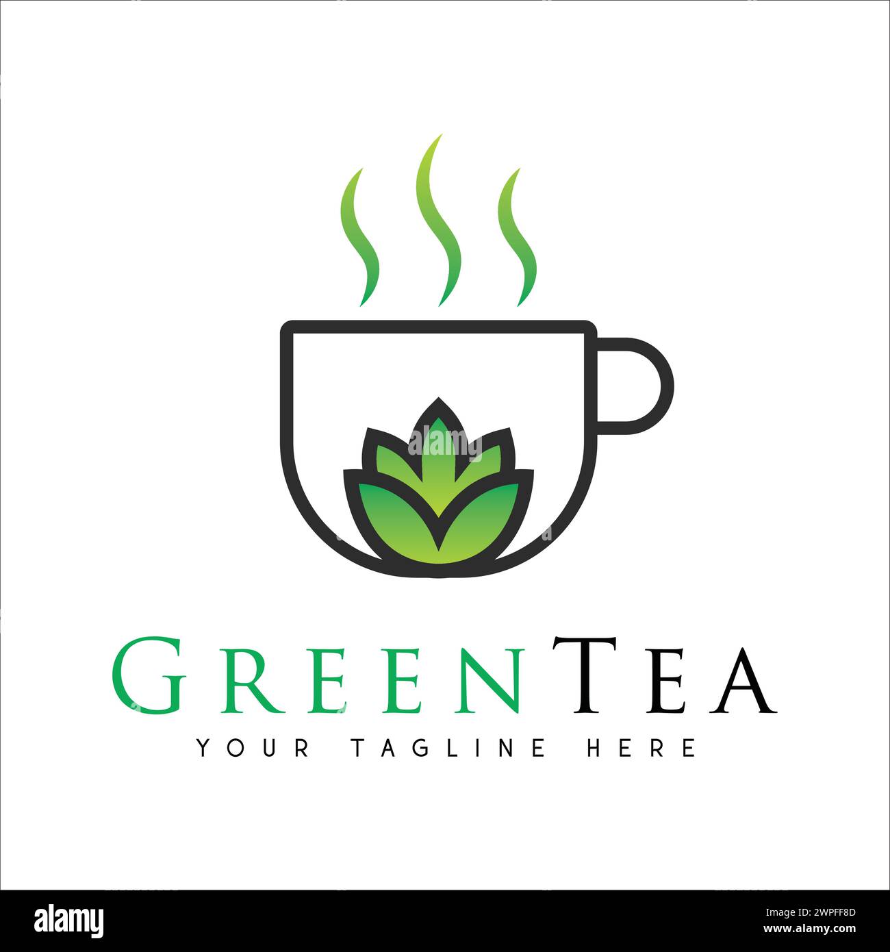 „Green Tea“-Logo mit Logo und Becher-Logo Stock Vektor