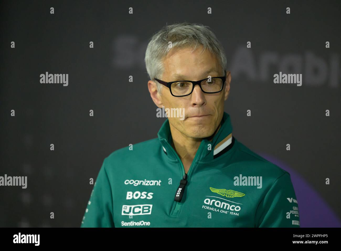 Dschidda, Saudi-Arabien. März 2024. Mike Crack vom Aston Martin Aramco F1 Team während der Pressekonferenz. AHMAD ALSHEHAB/Alamy Live News Stockfoto