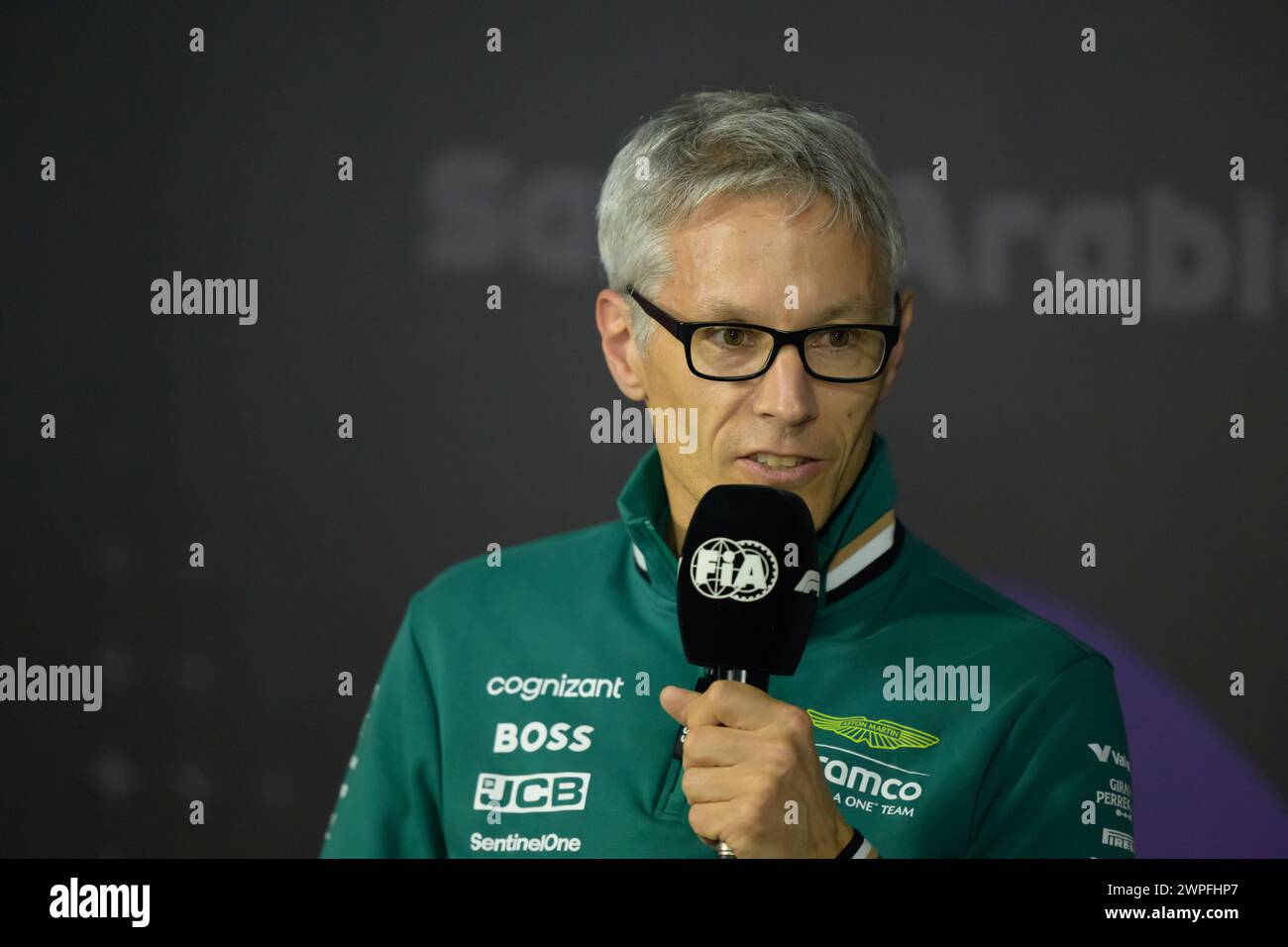Dschidda, Saudi-Arabien. März 2024. Mike Crack vom Aston Martin Aramco F1 Team während der Pressekonferenz. AHMAD ALSHEHAB/Alamy Live News Stockfoto