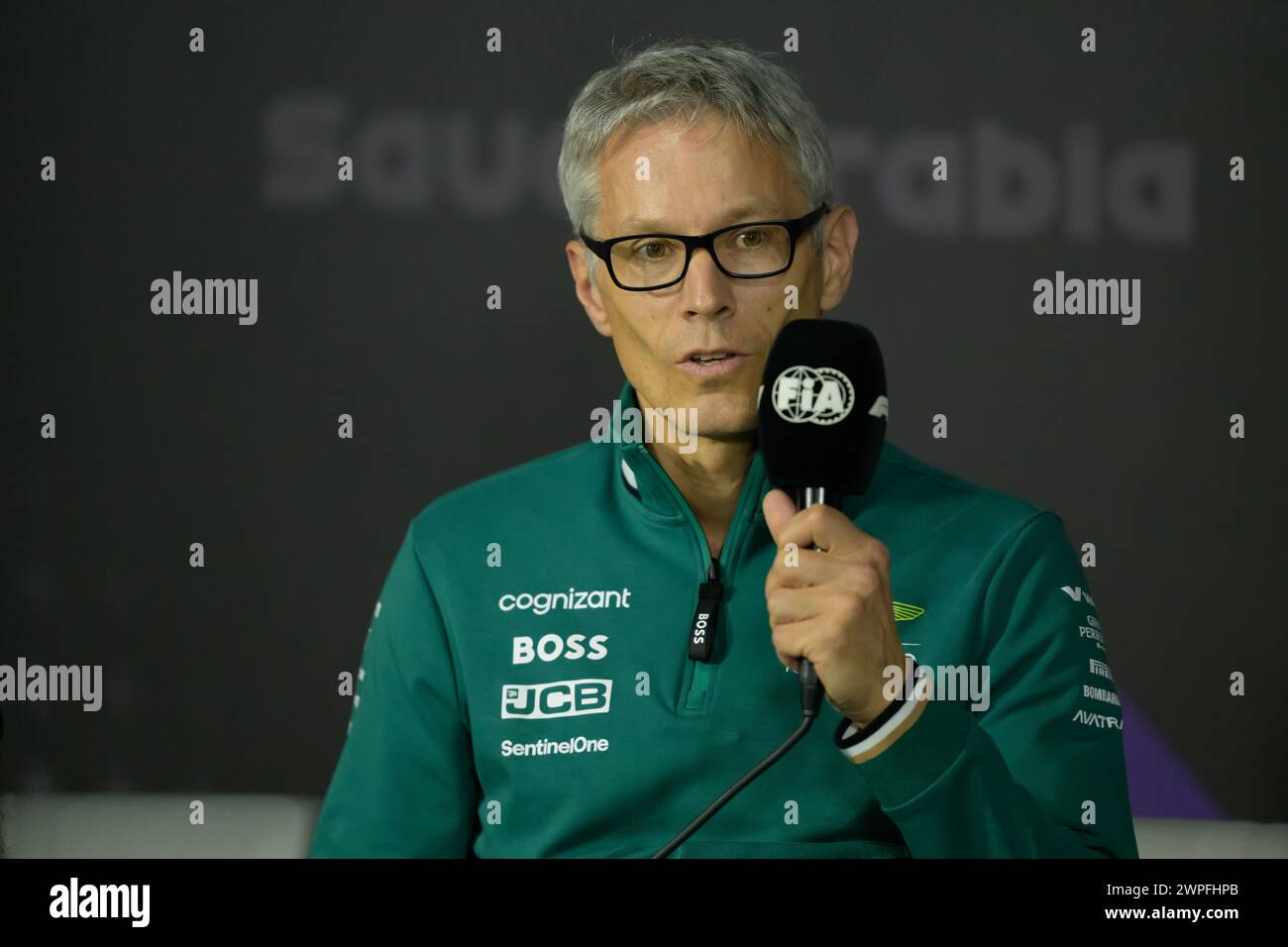 Dschidda, Saudi-Arabien. März 2024. Mike Crack vom Aston Martin Aramco F1 Team während der Pressekonferenz. AHMAD ALSHEHAB/Alamy Live News Stockfoto