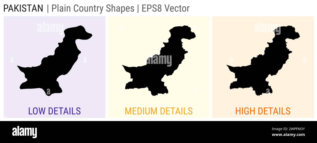 Pakistan - einfache Landform. Niedrige, mittlere und hohe Detailkarten von Pakistan. EPS8 Vektordarstellung. Stock Vektor