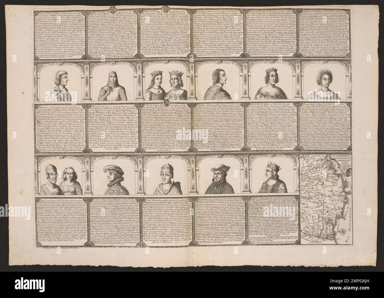 Zweiter Teil einer Porträtserie von Jean Beauin, 1763, die historische Figuren aus der Provence und den umliegenden Regionen zeigt. Stockfoto