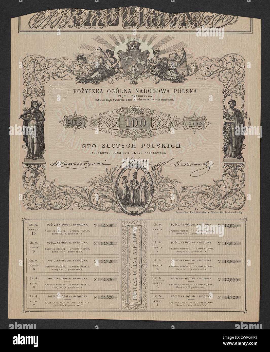 Dieses Dokument bezieht sich auf die gesamtpolnische Regierung im Jahr 1863 und spiegelt administrative und historische Aspekte Polens während dieses Jahres wider. Stockfoto