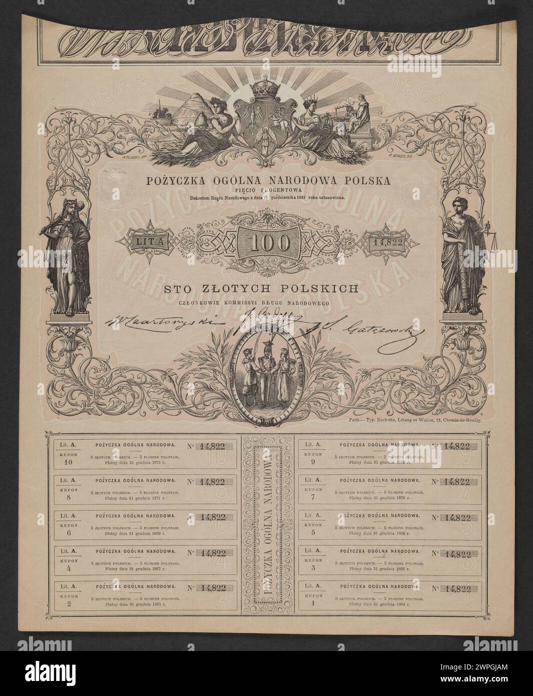 Dieses Dokument bezieht sich auf die gesamtpolnische Regierung im Jahr 1863 und spiegelt administrative und historische Aspekte Polens während dieses Jahres wider. Stockfoto