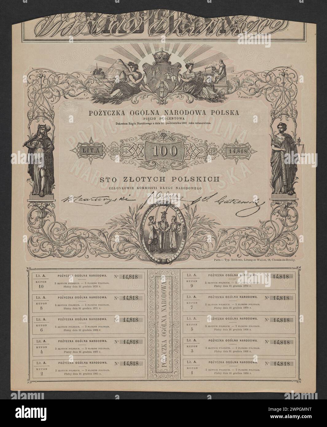 Dieses Dokument bezieht sich auf die gesamtpolnische Regierung im Jahr 1863 und spiegelt administrative und historische Aspekte Polens während dieses Jahres wider. Stockfoto