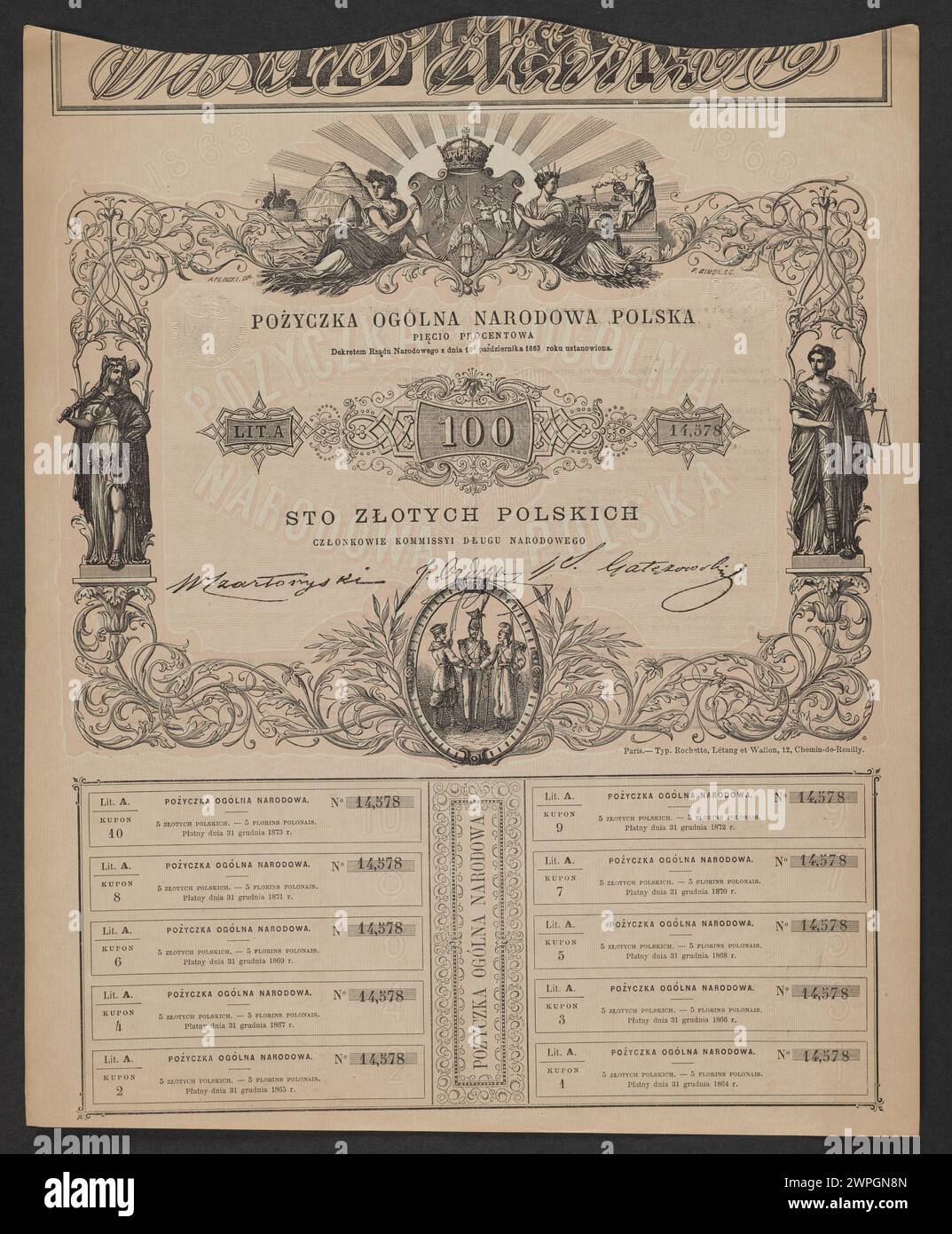 In diesem Dokument aus dem Jahr 1863 der polnischen Generalregierung sind die Verwaltungs- und Regierungstätigkeiten während des Januaraufstands dokumentiert. Stockfoto