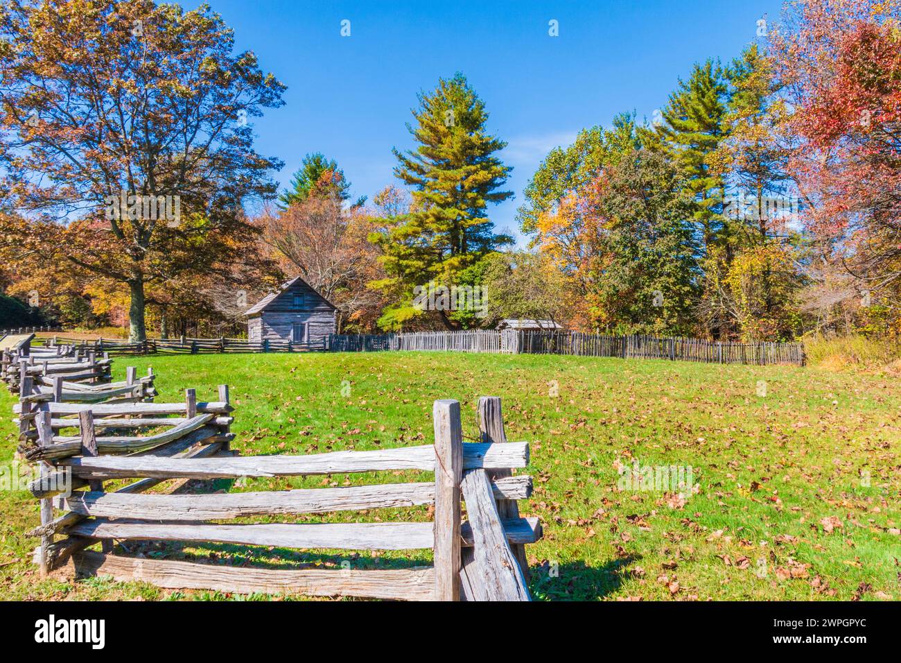 Puckett Cabin am Blue Ridge Parkway in Virginia. Stockfoto