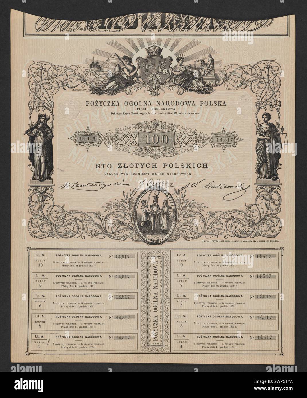 Der polnische Generalmajor wurde 1863 von der nationalen Regierung herausgegeben und repräsentiert die offizielle staatliche Behörde während des Januaraufstandes in Polen. Stockfoto