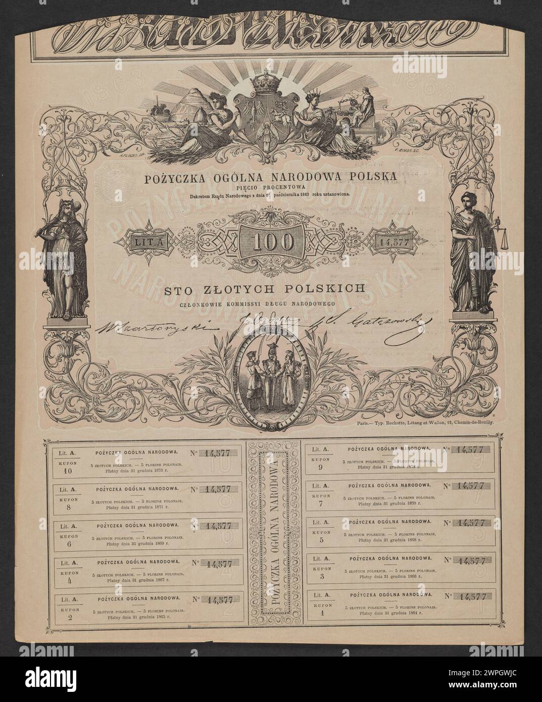 Dieses polnische Protokoll von 1863 dokumentiert die offizielle Verwaltung und Regierungsführung der Allgemeinen nationalen Regierung während des Januaraufstands. Stockfoto
