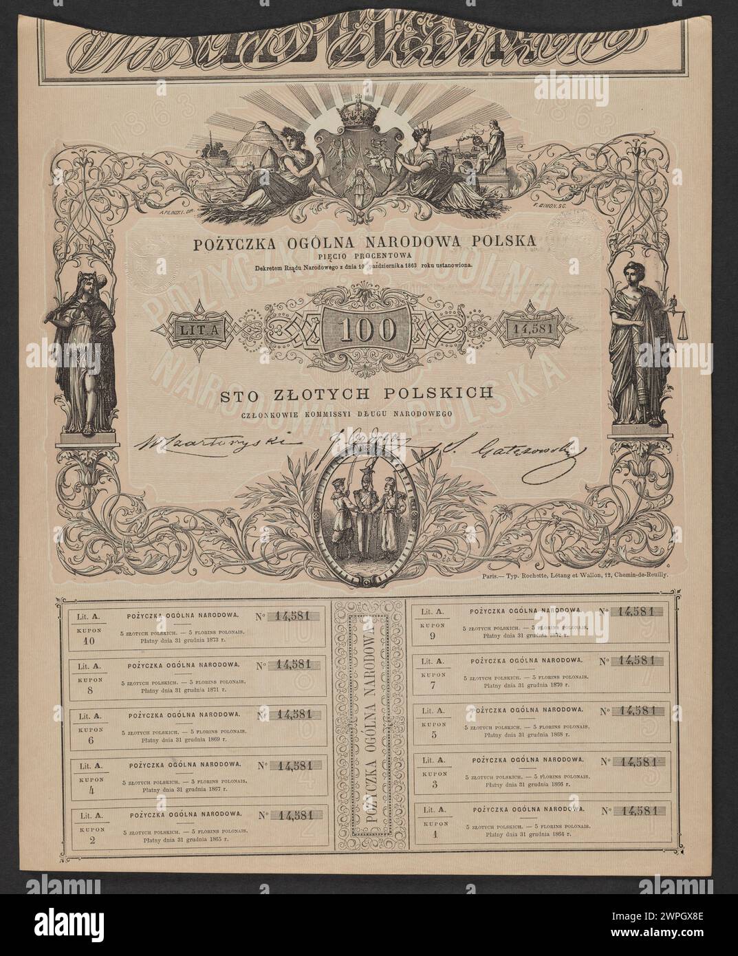 Dieses polnische Staatsbuch von 1863 dokumentiert die Verwaltung und die offiziellen Regierungsmaßnahmen der Generalregierung während des Januaraufstands. Stockfoto