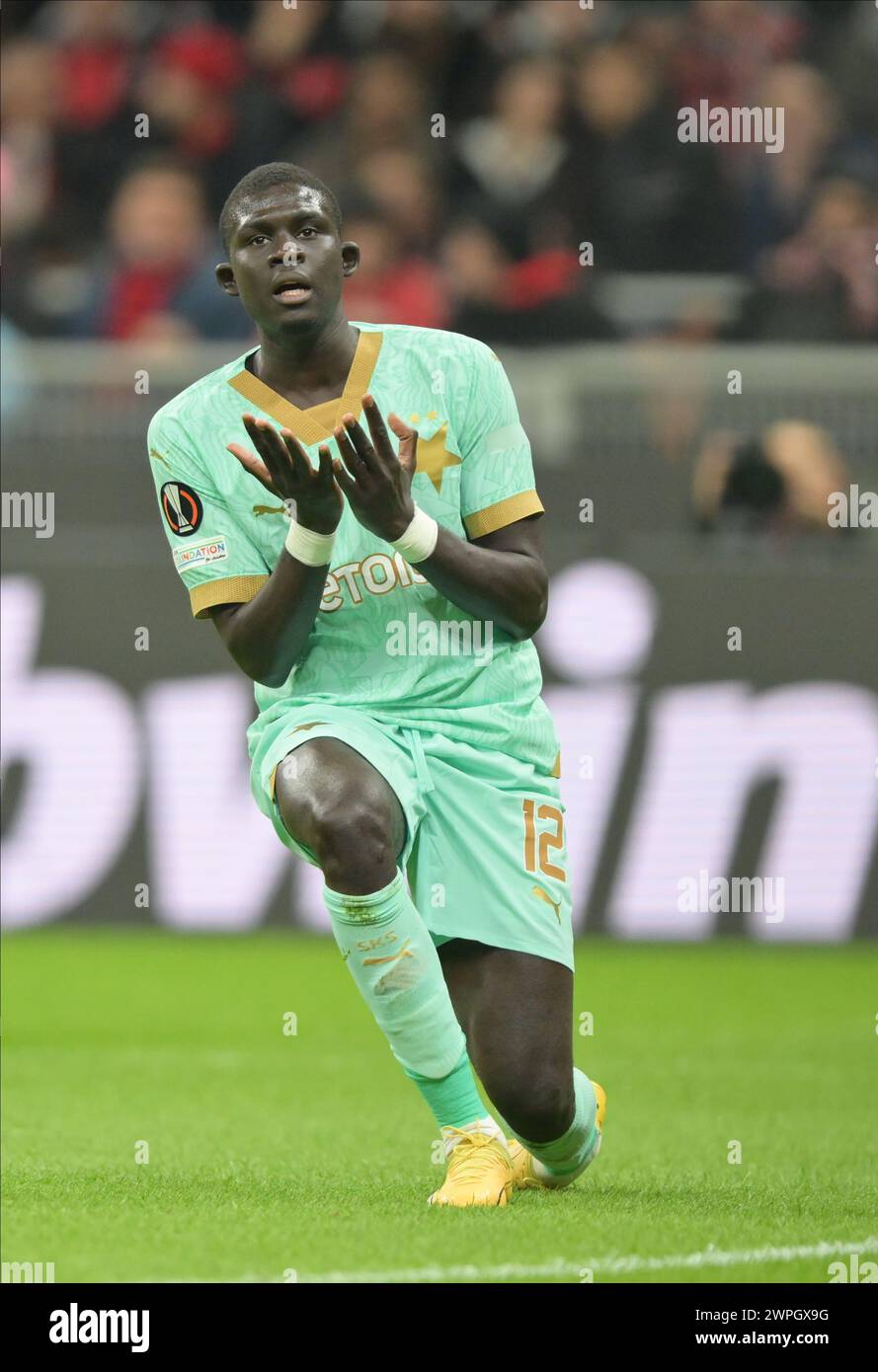 Mailand, Italien. März 2024. El Hadji Malick Diouf (12) aus Slavia Prag, das beim Spiel der UEFA Europa League zwischen AC Mailand und Slavia Prag in San Siro in Mailand zu sehen war. (Foto: Gonzales Photo/Alamy Live News Stockfoto