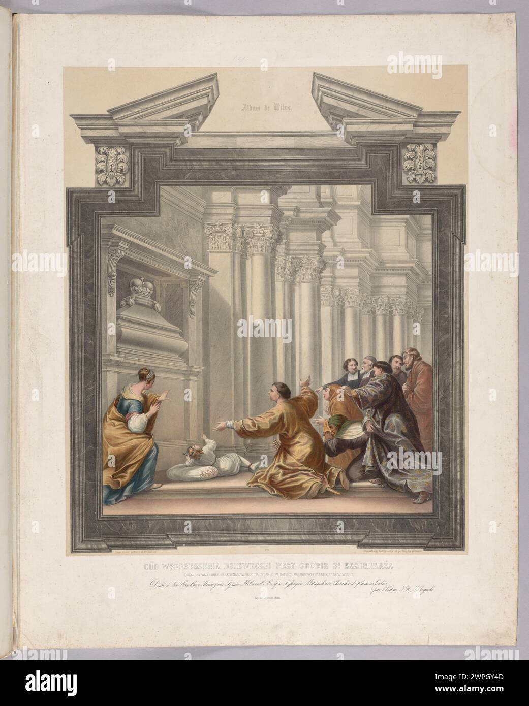 Ein Gemälde aus dem 19. Jahrhundert, das das Wunder der Auferstehung eines Mädchens am Grab von Kazimierz darstellt, geschaffen von Isidore Laurent Deroy, Francisque-Martin-Francois Grenier de Saint-Martin, Karol Rypiński, Peter Danckerts de Rij und Rose Joseph Lemercier. Stockfoto