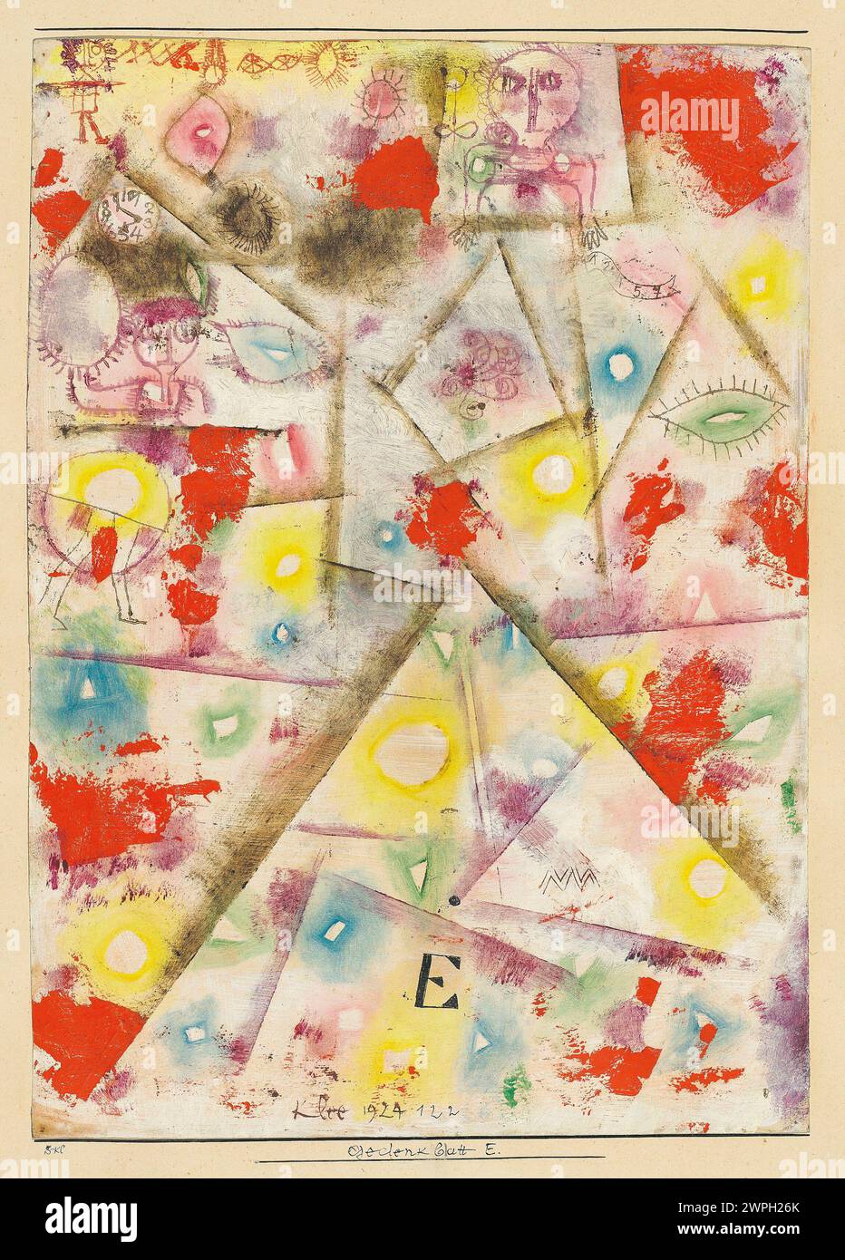 Gedenkblatt E Öl-, Stift- und Tuschgemälde des Schweizer Malers Paul Klee um 1924 Stockfoto