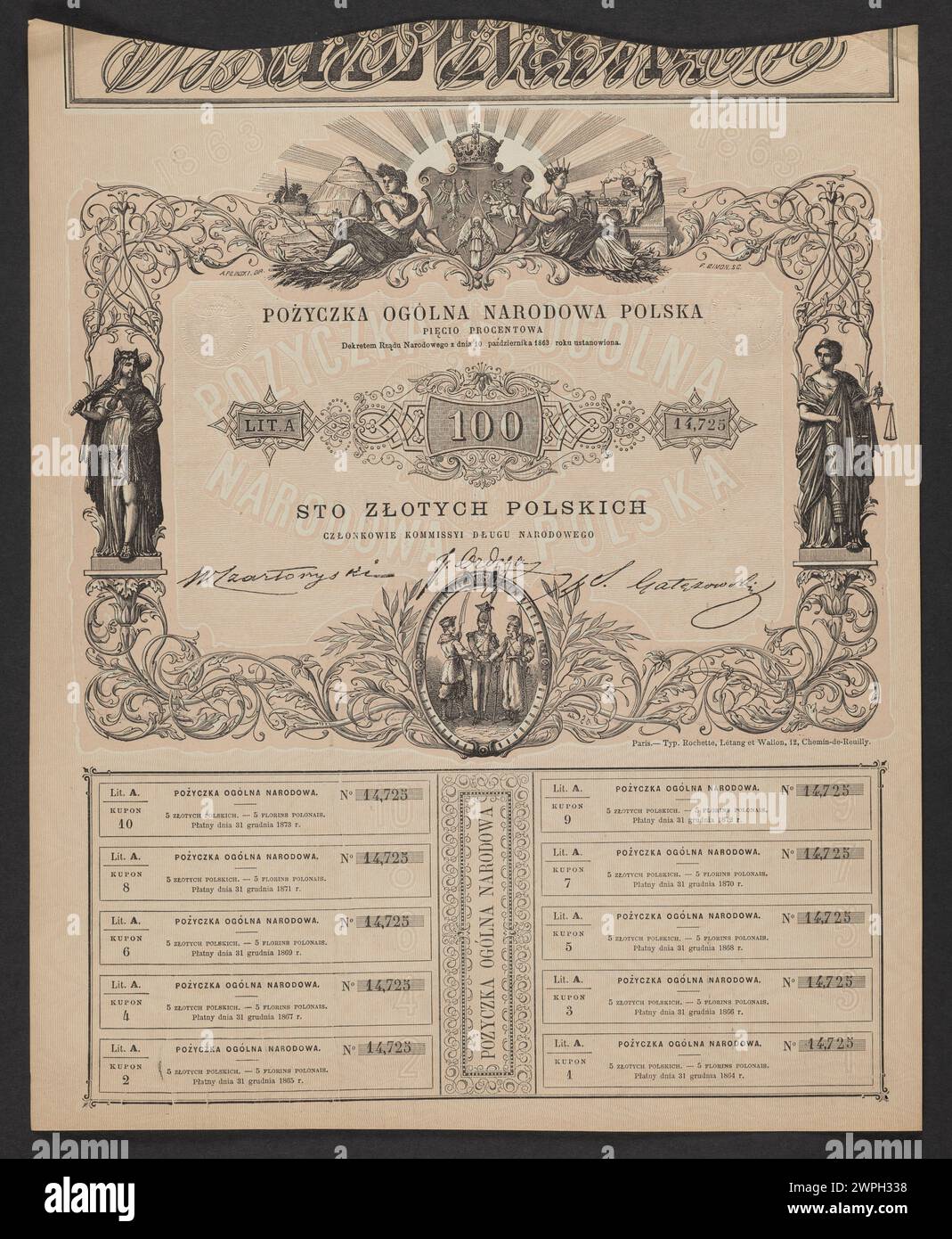 Ein Bericht der polnischen Regierung aus dem Jahr 1863, in dem die offiziellen Funktionen und Verwaltungsvorgänge im Einzelnen aufgeführt sind. Stockfoto