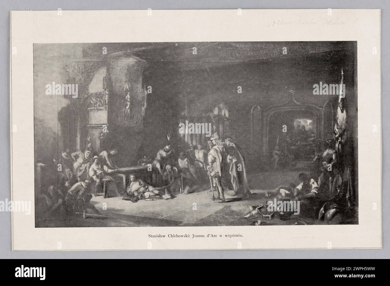 Reproduktion von Chlebowskis Illustration, die Jeanne d'Arc im Gefängnis darstellt, die im 19. Jahrhundert geschaffen wurde. Stockfoto