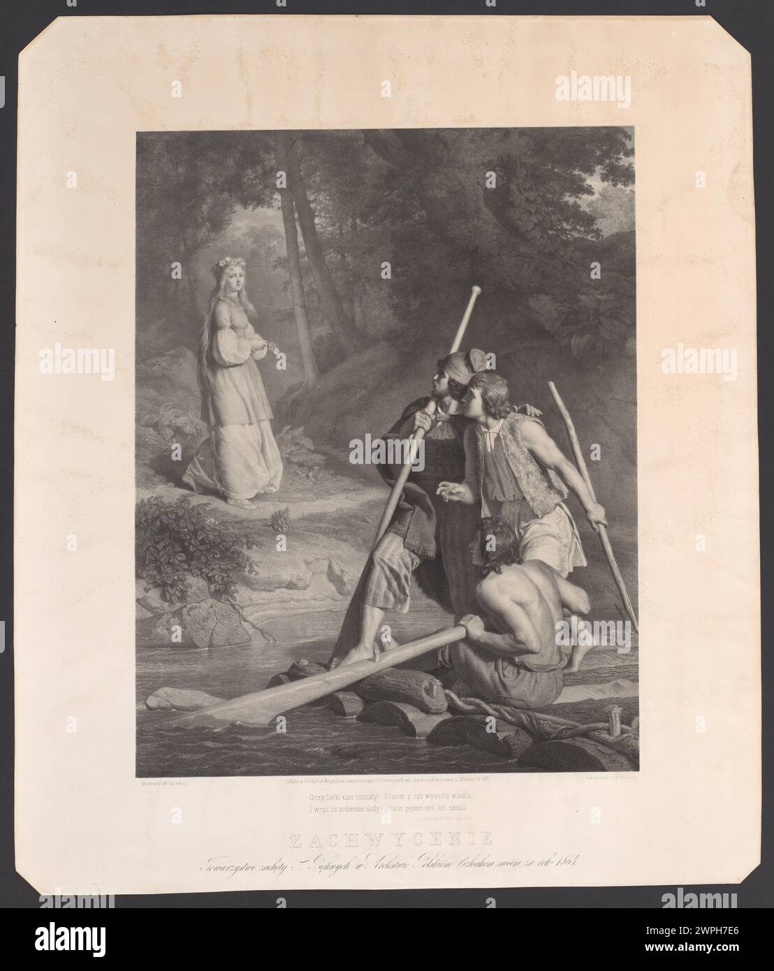 Illustration 'Delight' wurde 1864 von der Gesellschaft für bildende Kunst im Königreich Polen als Bonus verliehen, erstellt von Wojciech Gerson und veröffentlicht von Adam Dzwonkowski in Warschau. Stockfoto