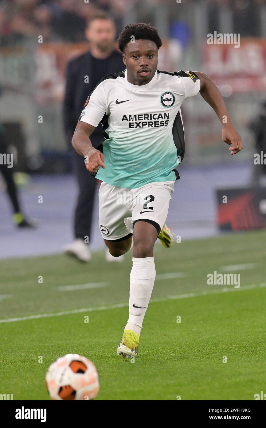 7. März 2024, Stadio Olimpico, Roma, Italien; UEFA Europa League Football; Roma gegen Brighton & Hove Albion; Tariq Lamptey vom Brighton & Hove Albion Football Club Stockfoto
