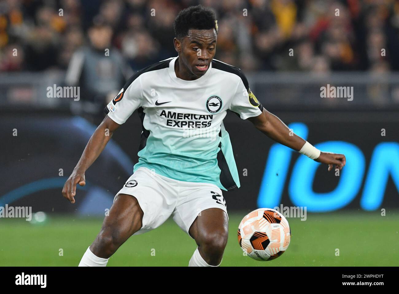 Roma, Latium. März 2024. Tariq Lamptey von Brighton & Hove Albion während des Spiels DER UEFA Europa League ALS Roma gegen Brighton & Hove Albion im Olimpico-Stadion in Rom, Italien, 7. märz 2024. Quelle: massimo insabato/Alamy Live News Stockfoto