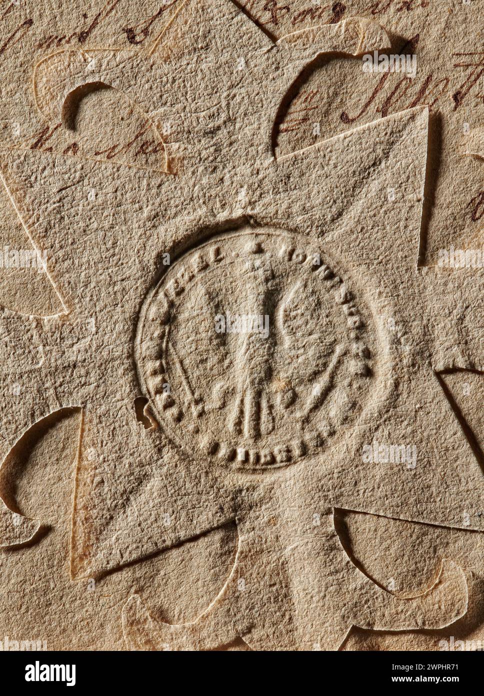 Amtliches Siegel des Brest Poviats, ausgestellt im Jahr 1802, verwendet für Verwaltungszwecke und zur Authentifizierung der lokalen Behörden. Stockfoto