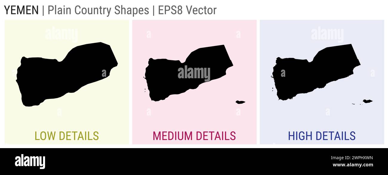Jemen - einfache Landform. Niedrige, mittlere und hohe Detailkarten des Jemen. EPS8 Vektordarstellung. Stock Vektor