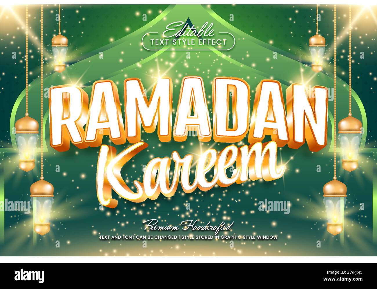 Ramadan kareem 3D-Vektor-Texteffekt-Grafikstil. Editierbare Vektorüberschrift und Titelvorlage. Stock Vektor