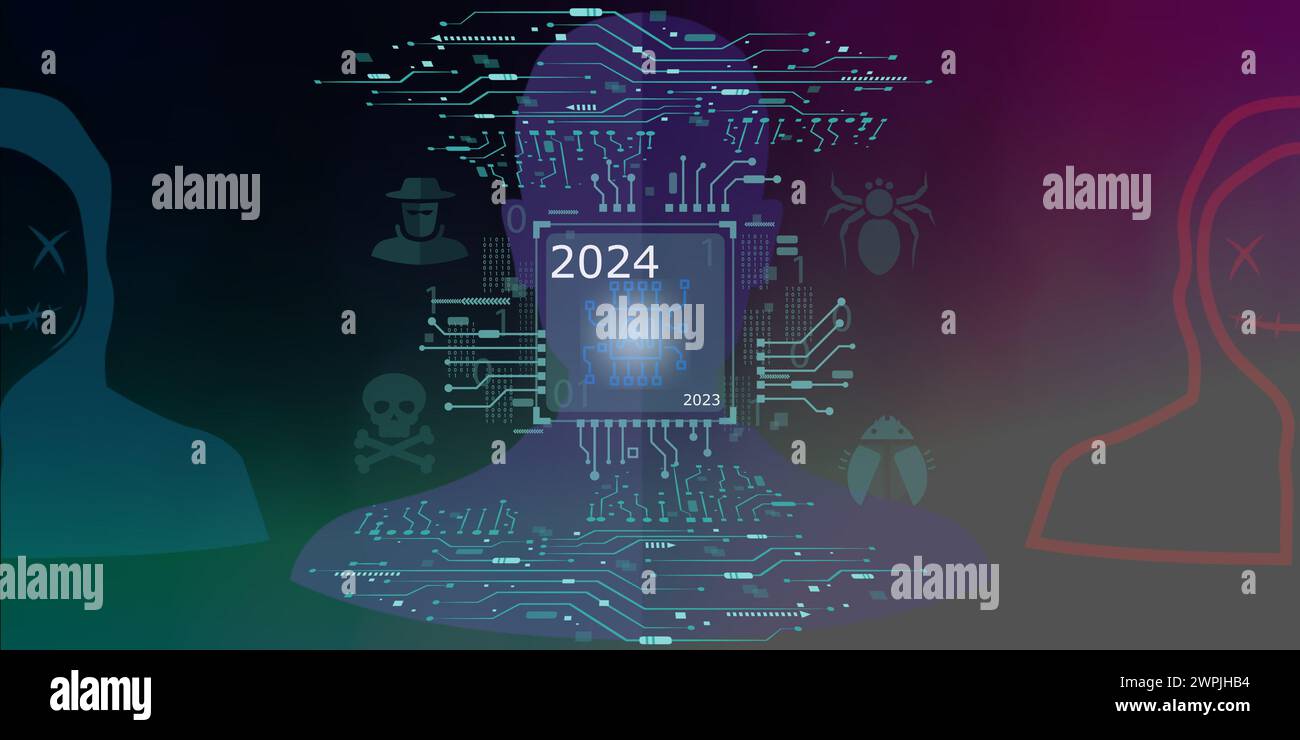 Schaltplan Hacker-Sicherheitssymbol auf abstraktem Hintergrund, Technologiekonzept Stockfoto