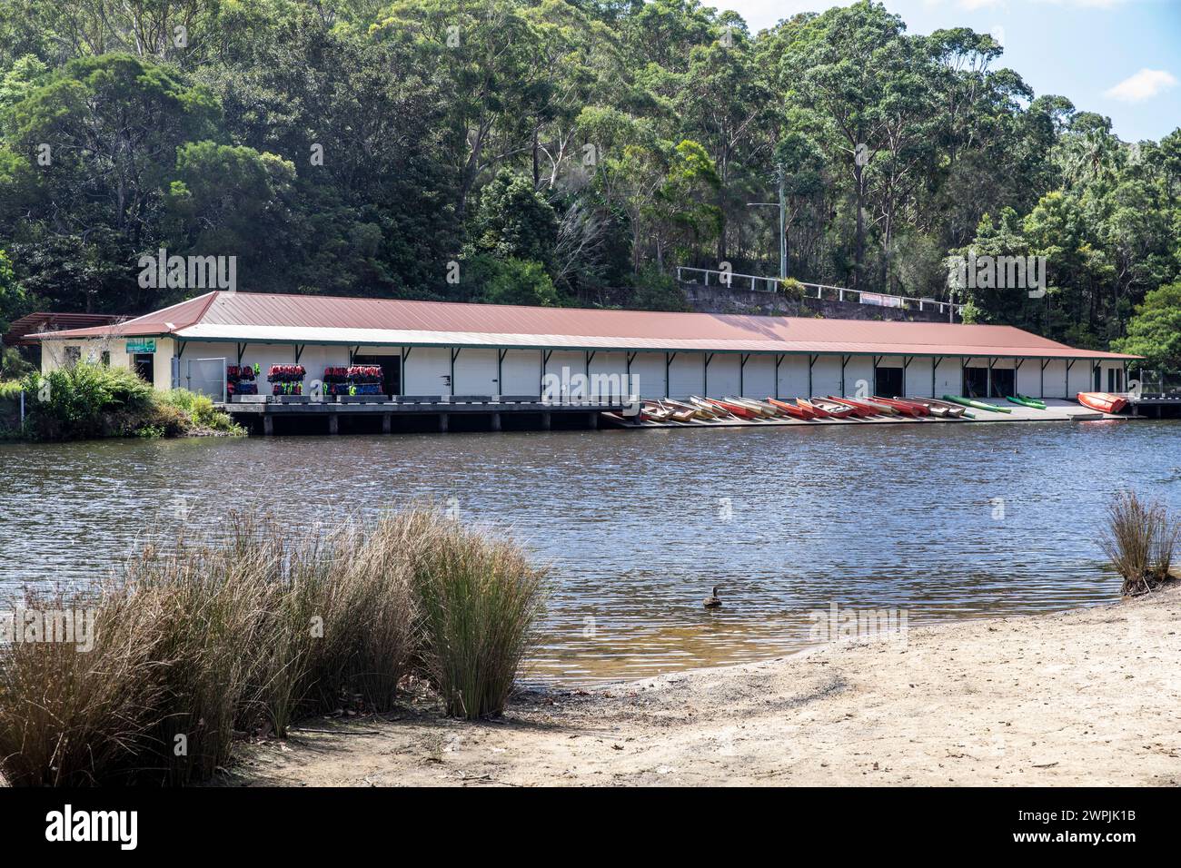 Historischer Bootsschuppen am Hacking River im Audley Wer Village, Royal National Park, Sydney, Australien, märz 2024 Stockfoto