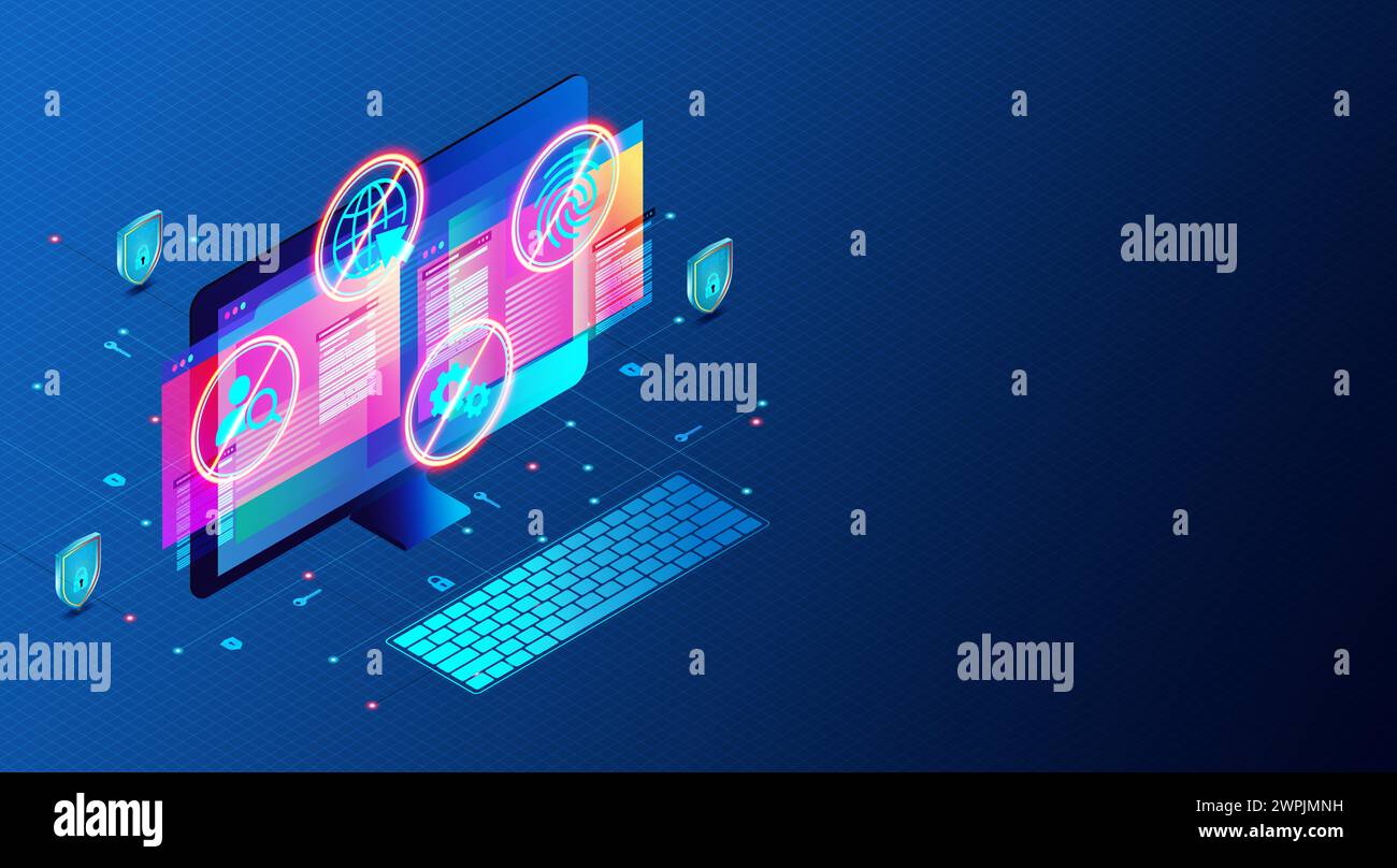 Anti-Detect-Browser – spezieller Webbrowser zur Verbesserung der Anonymität und Privatsphäre durch Verschleierung digitaler Fingerabdrücke – 3D-Illustration Stockfoto