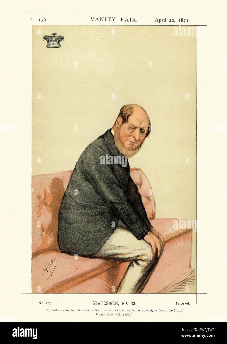 Viktorianische Karikatur von George Phipps, 2. Marquess of Normanby, einem britischen liberalen Politiker und Kolonialgouverneur von Nova Scotia, Queensland, New Ze Stockfoto