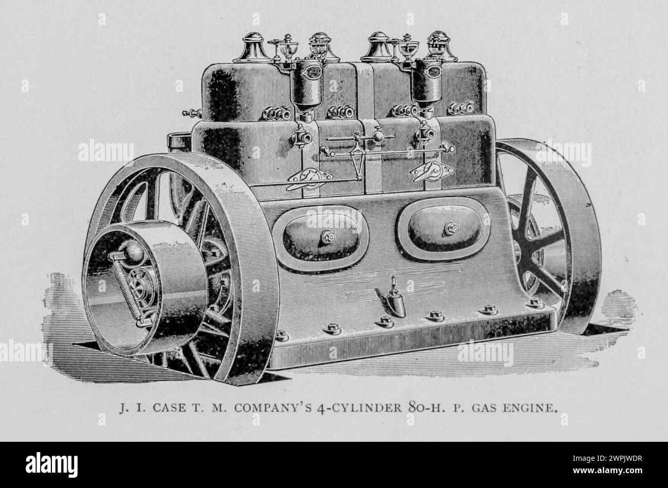 J.I. 4-Zylinder-Gasmotor der Firma CASE T. M. 80 H. P. aus dem Artikel DER GASMOTOR IN DER AMERIKANISCHEN PRAXIS. Von George Richmond vom Engineering Magazine widmet sich dem industriellen Fortschritt Band XV 1898 The Engineering Magazine Co Stockfoto