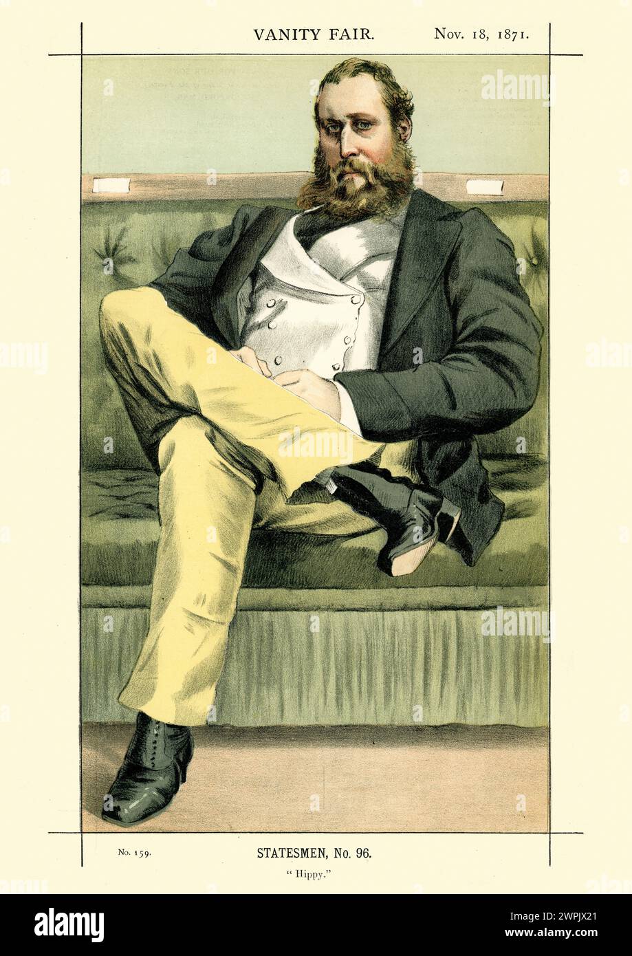 Viktorianische Karikatur von Lionel Dawson-Damer, 4. Earl of Portarlington, einem britischen Peer und konservativen Politiker. Von James Tissot. Kosmetikmesse 1871 Stockfoto